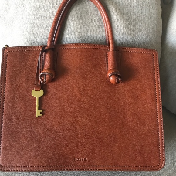 Fossil Skylar Cow Leather Satchel brown shoulder bag - Picture 1 of 10